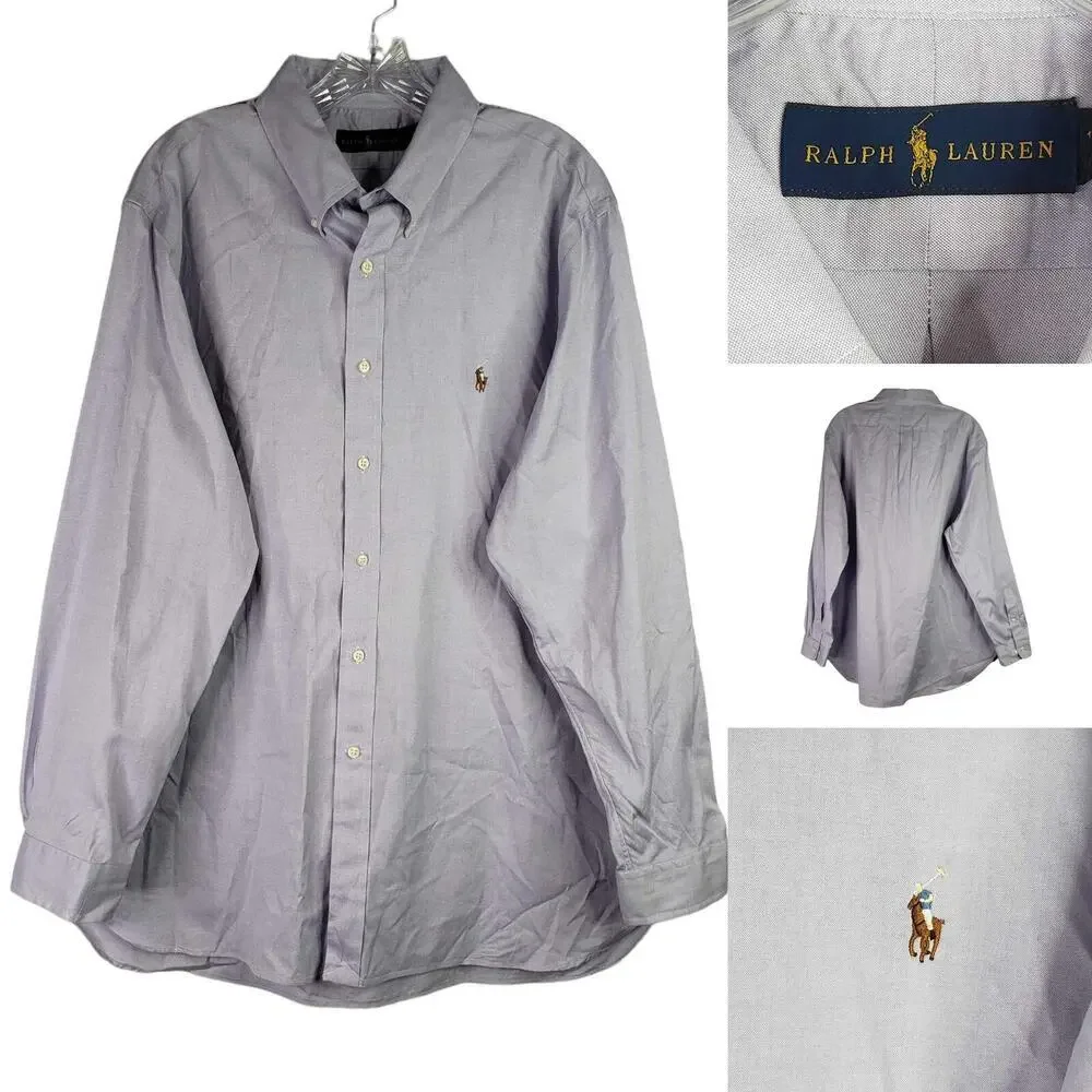 Polo Ralph Lauren Shirt Oxford Mens XL 17.5 Solid Blue LS Button Down